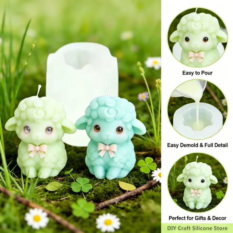 3D-Silikonform für Schaf-Kerzen, Schleifenknoten-Lamm-Tier-Seifen- und Harzform, DIY-Handgemachte Wachs-Schokoladen-Kuchenbackformen für Heimdekoration – Detail 1