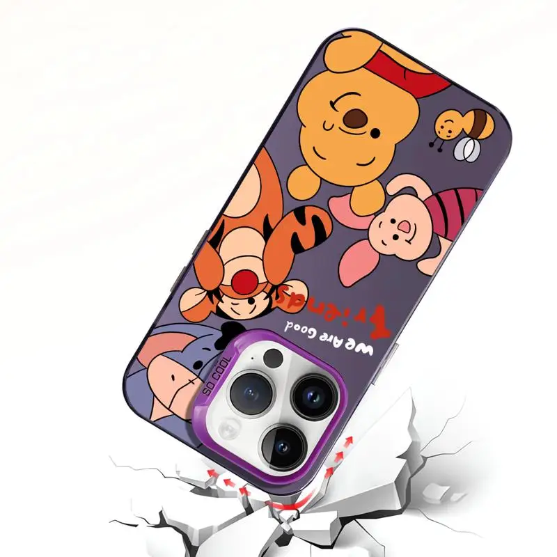 Disney Winnie The Pooh Honey Colorful Silver Phone Case for iPhone 15 14 13 12 11 pro Max 15plus 14plus Matte Acrylic Hard Cover