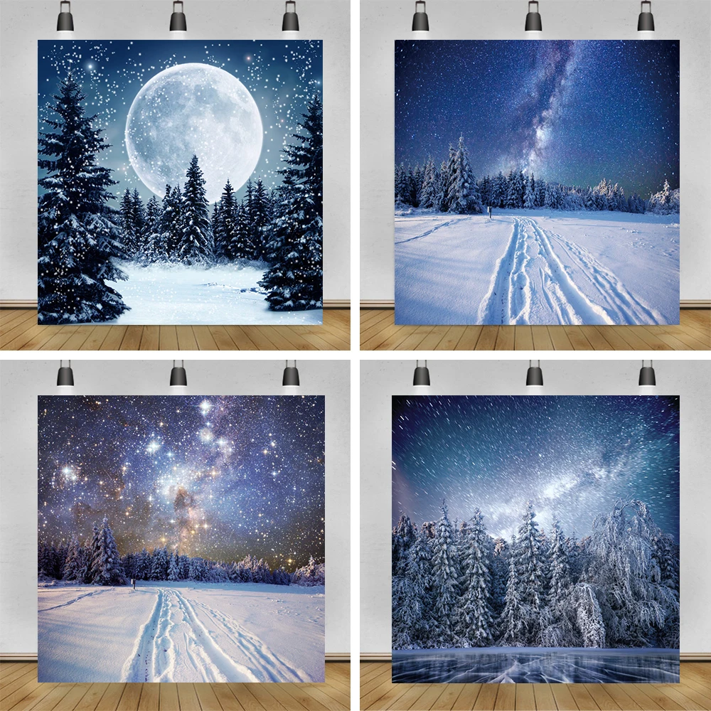 夢のような冬の風景の背景森の松の木雪月写真の背景写真スタジオの赤ちゃんのポートレート写真電話