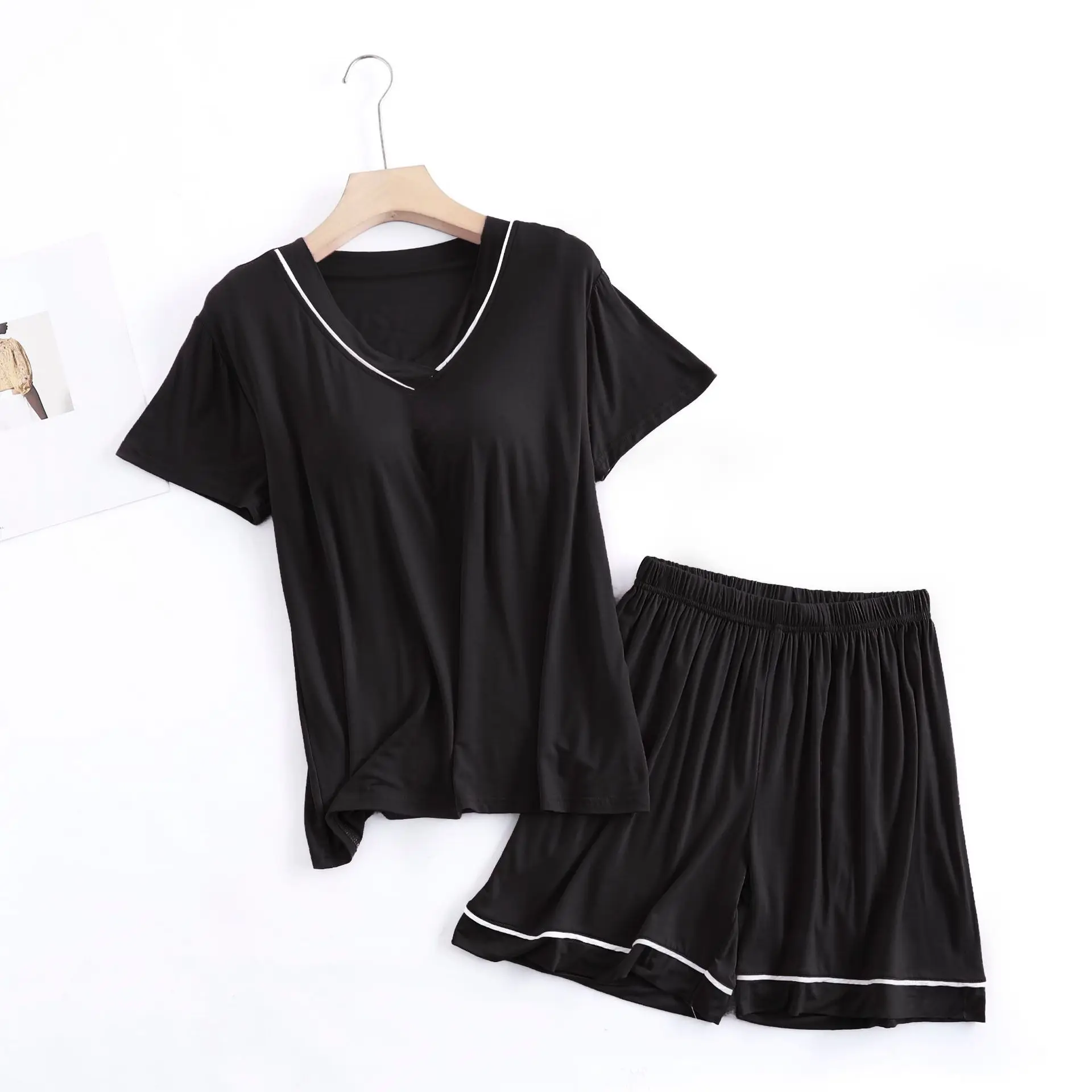 

Modal Chest Cup Night Wear Female 2 Piece Set Pajamas Woman Nightwear Summer Thin Short Sleeve Sleepwear Loose Home Suit