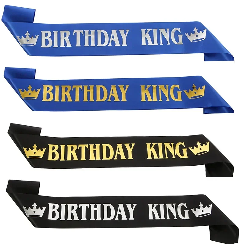 Black Gold Birthday King Sash for Men Boy Happy 16th 18th 20th 30th 40th 50th 60th Birthday Party Decoration Supplies Favor Gift