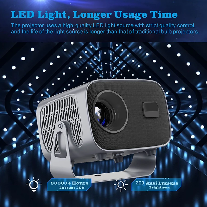 YYHC-Smart Portable projector Home Theater 2.4G+5G 4K HD Android 11 LCD Theater LED light lens 720P Max resolution Wi-Fi hotspot