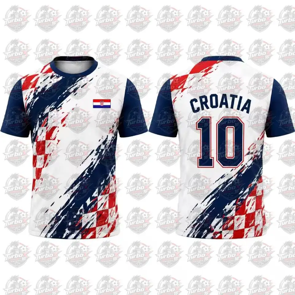 2026 New Croatia Flag Printed T-shirt Outdoor Sports Breathable Quick-Drying Jersey Men's Women's Casual Football Training Tee - view 4