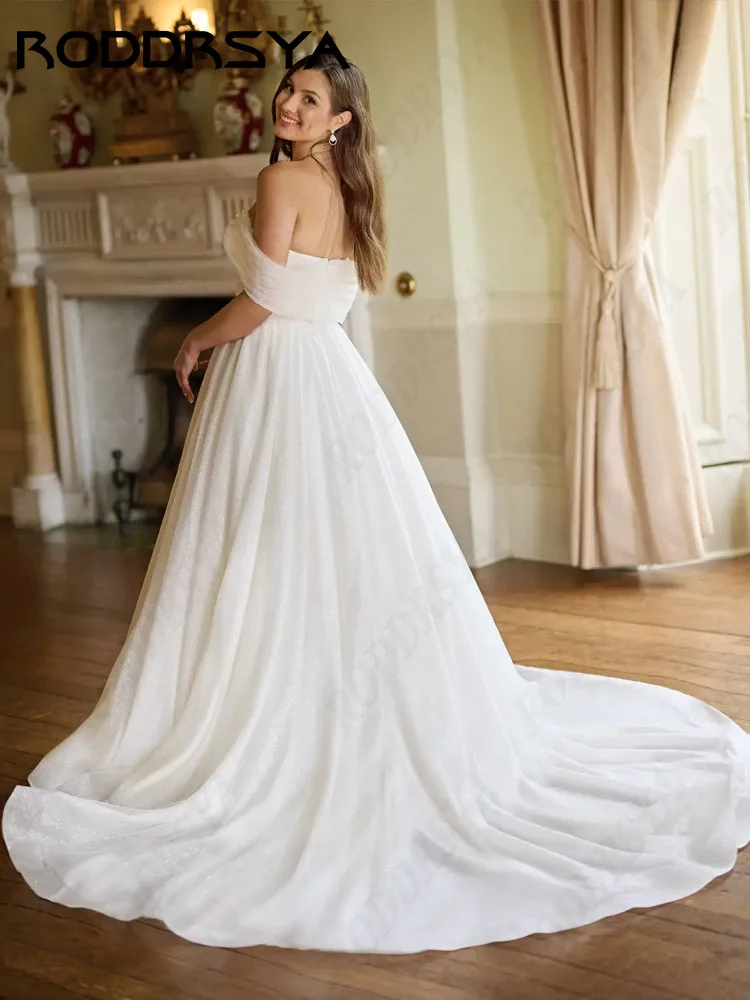 RODDRSYA Shining Tulle Wedding Dresses Boho Plus Size Off Shoulder Свадебное платье Sexy V-Neck Glittering A-line Bridal Party