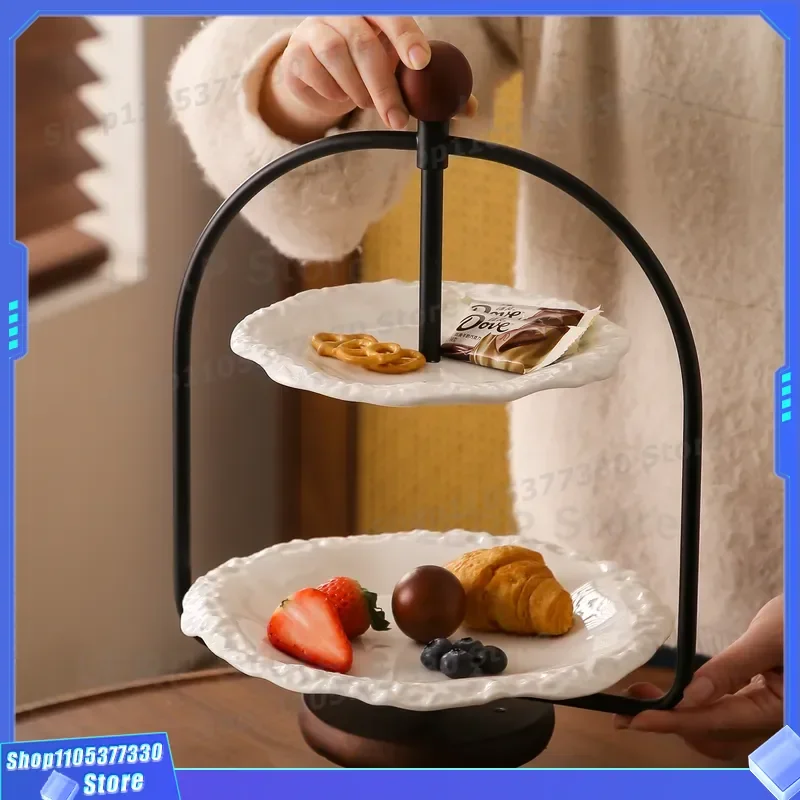 Double Layer Ceramic Snack Plate Hotel Reception Candy Storage Dish Living Room Coffee Table Decoration Dim Sum Dried Fruit
