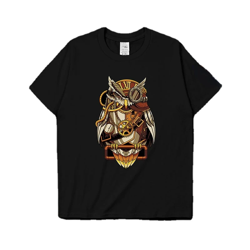 Steampunk Mechanical Transformation Owl Illustration T-Shirt Cotton O-Neck Short Sleeve Steampunk Enthusiasts T-Shirt Size S-3XL