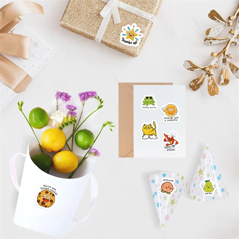 500PCS Cartoon Reward Sticky Paper Sticker Labels Thank You Sticker Sealing DIY Decoration Scrapbooking Stationery Supplies
