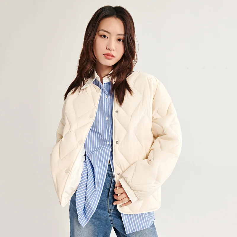 Otoño Invierno nueva moda mujer cuello pico manga larga de un solo pecho Casual de moda Color sólido Simple acolchado abrigos Tops femeninos