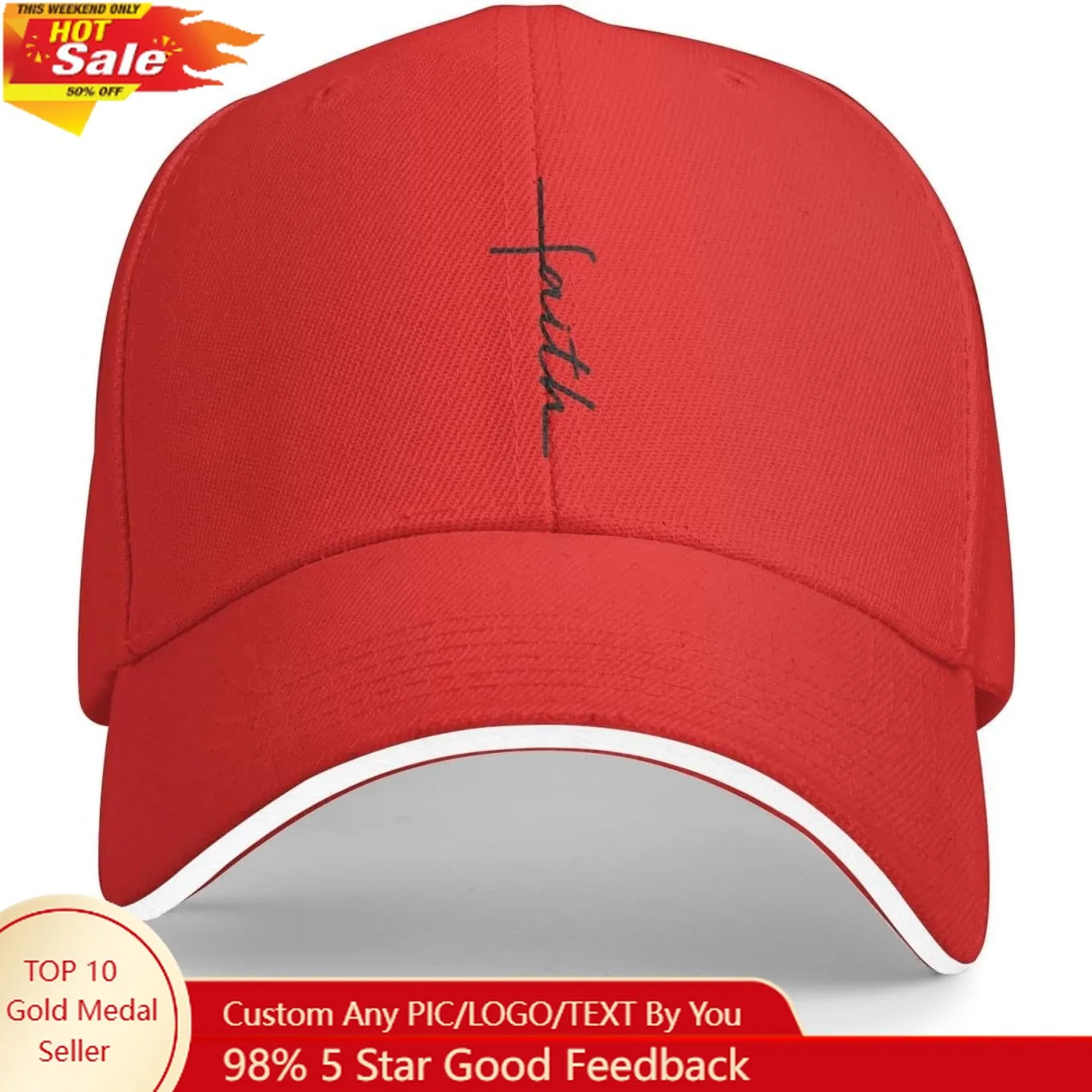 

Faith Cross Script Christian Jesus Gifts Red Baseball Hat Outdoor Cap Men Women Dad Hat Soft Cap Fishing Hat