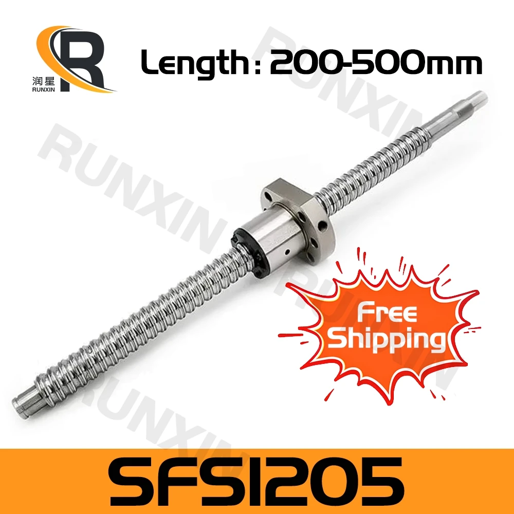 

RXTNC Ballscrew machined C7 SFS1205 L200-500mm with flange roller single ball nut BK/BF end CNC machining for 3d printers