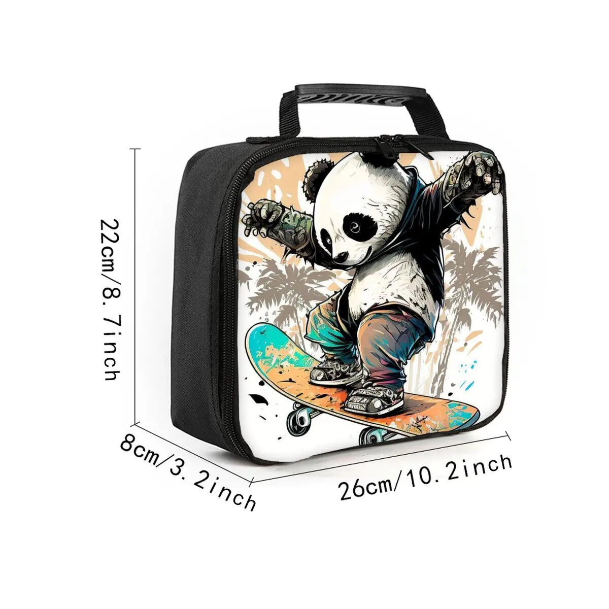 Cute Panda Print Children's Lunch Bag Best Gift for Boys Girls 2D Flat Cartoon Zipper for School Outdoor Picnics Bento