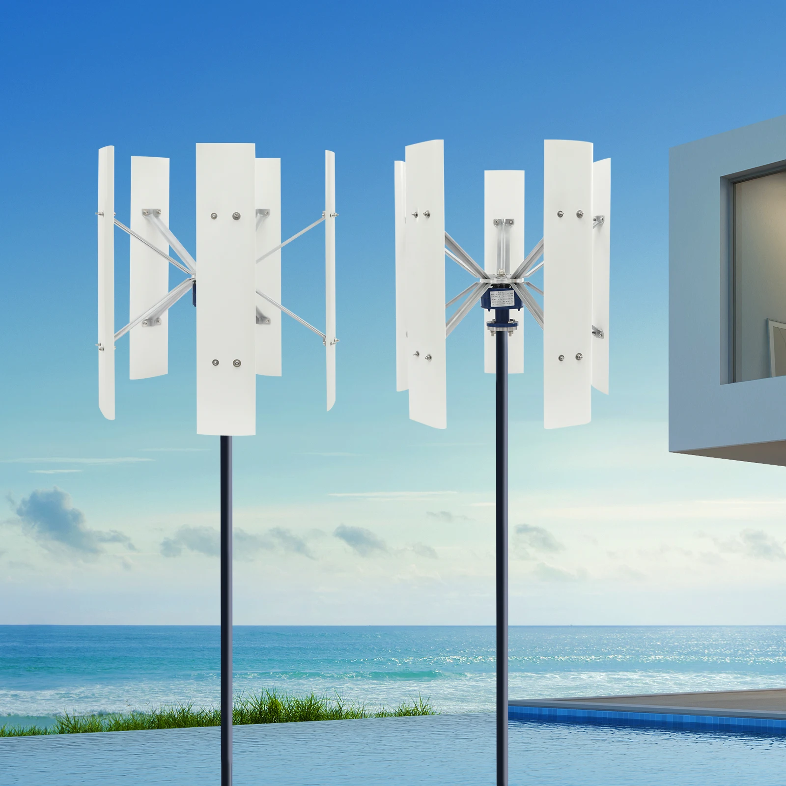 12V/24V Wind Power Generator,100W 5-blade Vertical Axis Wind Turbine Generator,2.5m/8.2ft/s Starting Wind Speed view 5