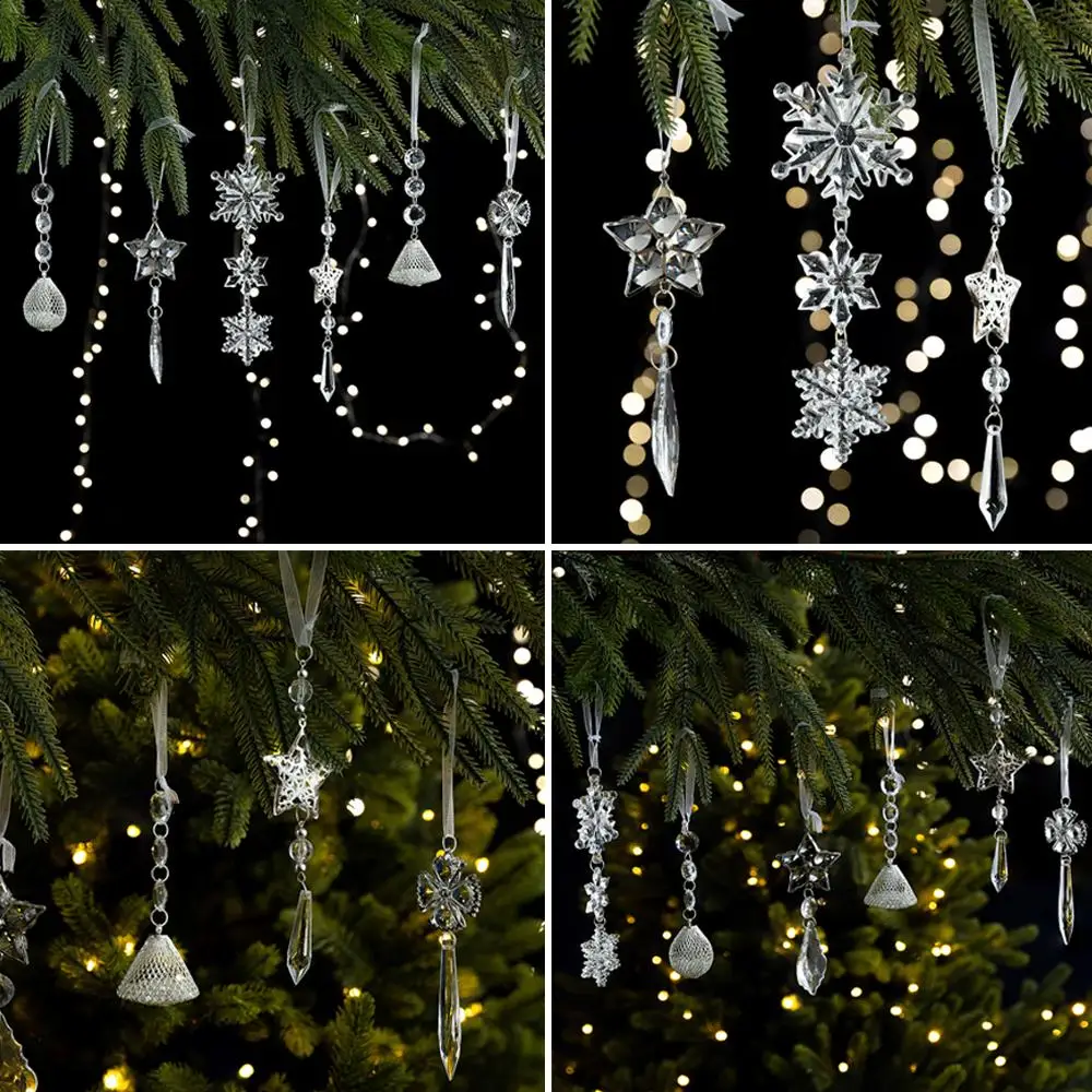 

Crystal Clear Snowflake Acrylic Ice Pendants Christmas Tree Hanging Ornaments Icicle Water Drop Decoration For Xmas Winter F0W9