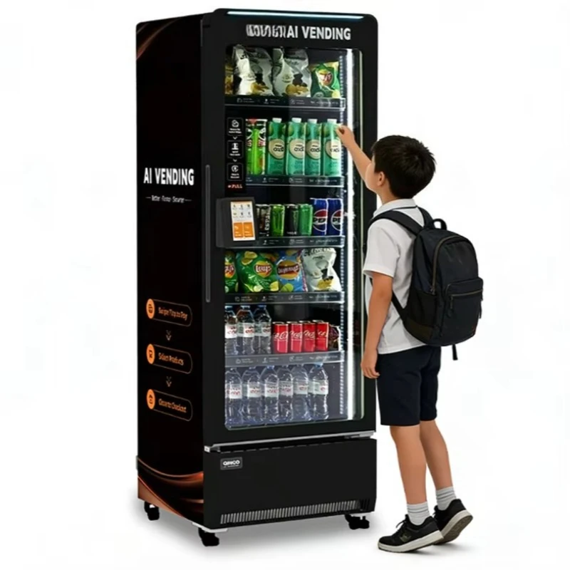 Custom Black Color Qr Code Self Service Airport Hotel AI Visual Open Door Vending Machine