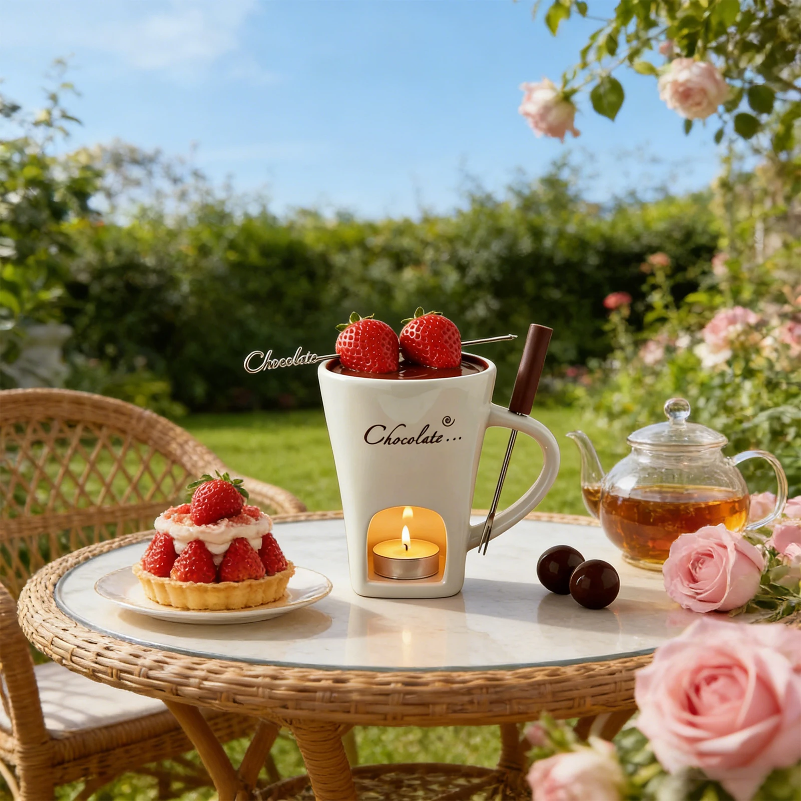 Chocolate Fondue Mug with Fork Portable and Easy To Use Chocolate Hot Pot Cup Without Tealights for Date Night and More