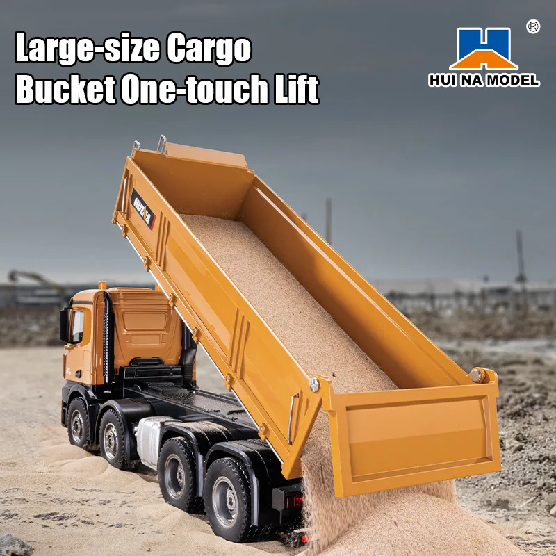 HUINA New 1536 1:14 Large Dump Truck Alloy Remote Control Engineering Eight Wheel Heavy-Duty Dump Truck Cargo Model Boys Gifts