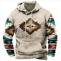 Vintage Pattern Hooded Sweatshirts For Men Ethnic 3D Printed Long Sleeves Autumn Casual Street Tops Hoodies Oversized Pullovers