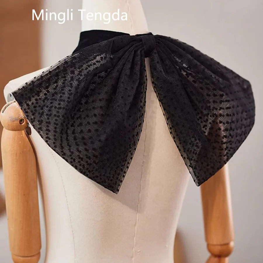 Mingli Tengda Bride Bow Handmade Black Velvet Polka Dot Tulle Bow Wedding Fashion Accessories  Detachable Scarf  Custom Made