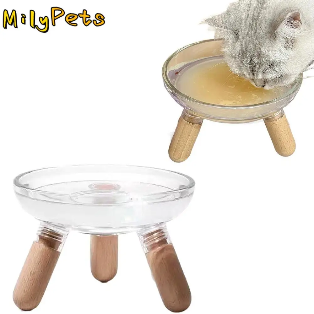 

Protect Neck Elevated Cat Bowl Large Diameter Transparent Raised Pet Food Basin INS Not Easy To Knock Over