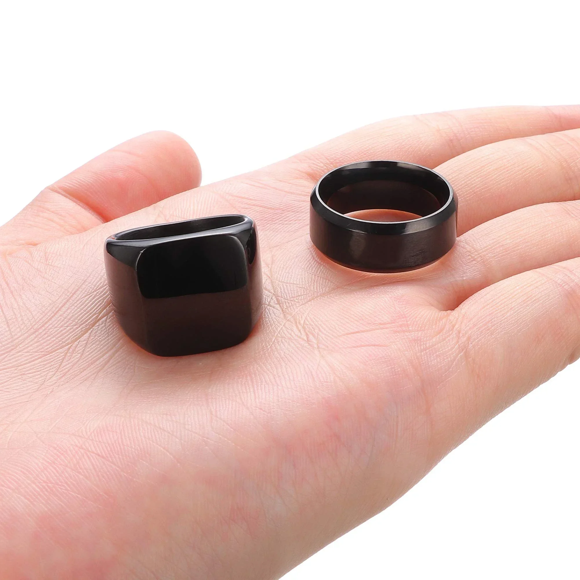 MYYA Men\'s Smooth Black Stainless Steel Rings Width Signet Square infinity Finge Ring Hiphop Male Wedding Party Jewelry Gift