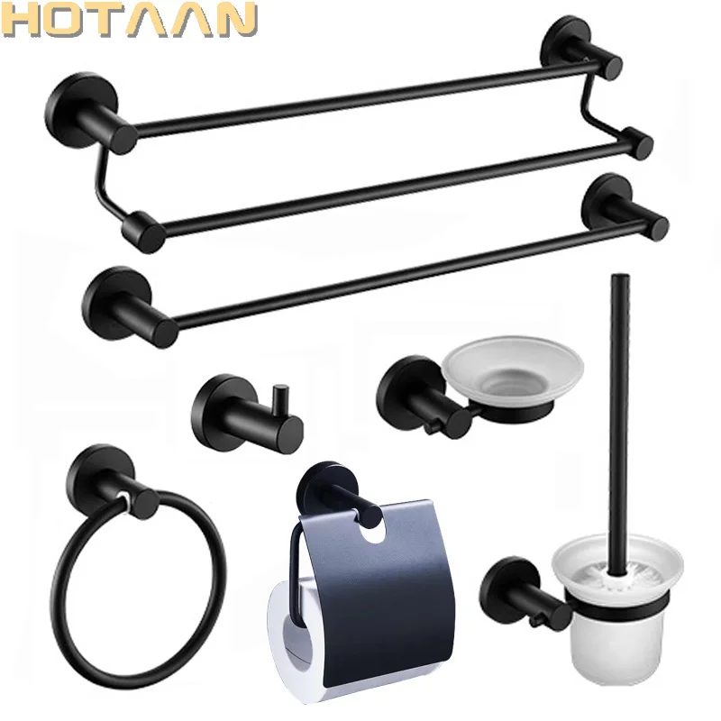 Black Color Stainless Steel Bathroom Accessories Set,Robe hook,Paper Holder,Towel Bar,Towel Ring,bathroom sets