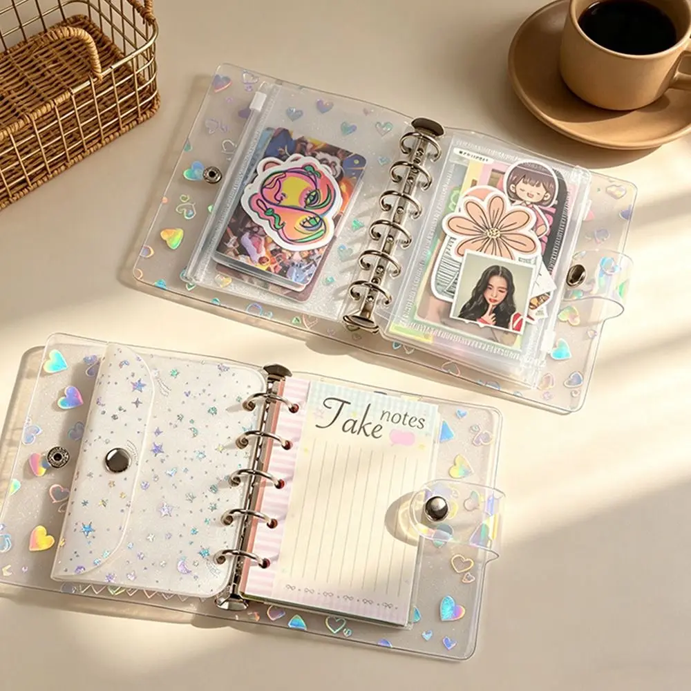 New PVC Binder Cover A5/A6/A7/M5 Laser Heart Patterns Loose-Leaf Notebook Shell Refillable Snap Design Planner Cover Students