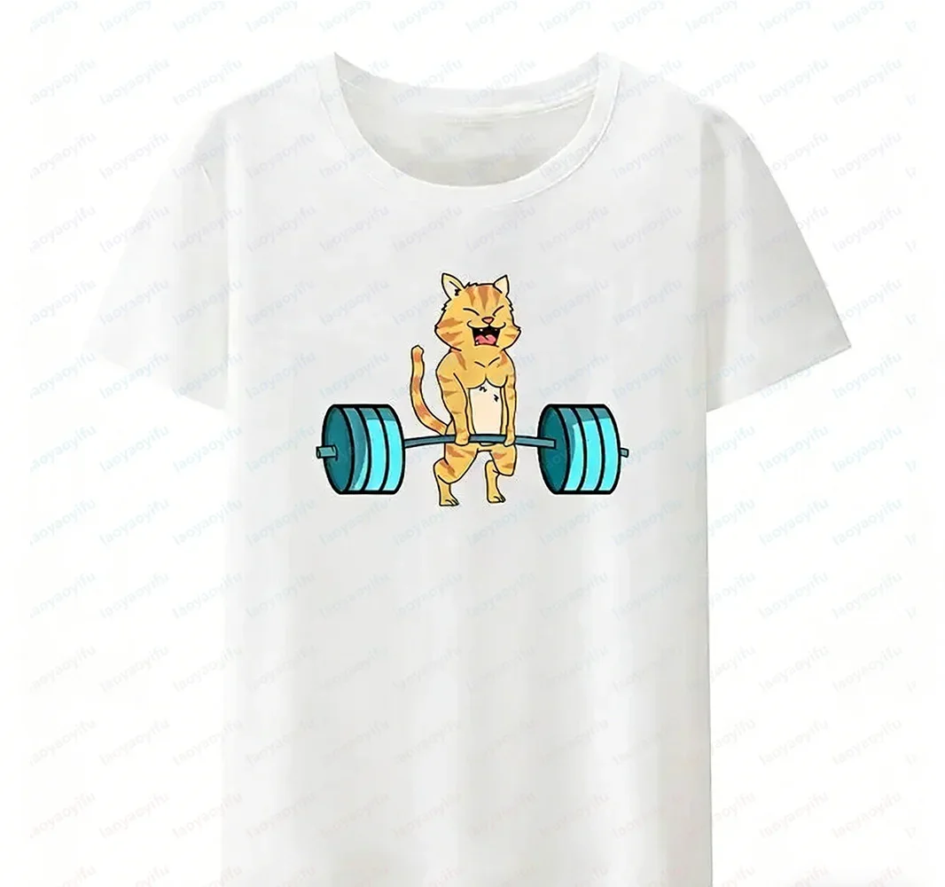 Funny Cat Deadlift Powerlifting Modal Print Men Women Summer Cotton Short-sleev Cool Camisetas Gym Lover Casual Slim Tops TShirt
