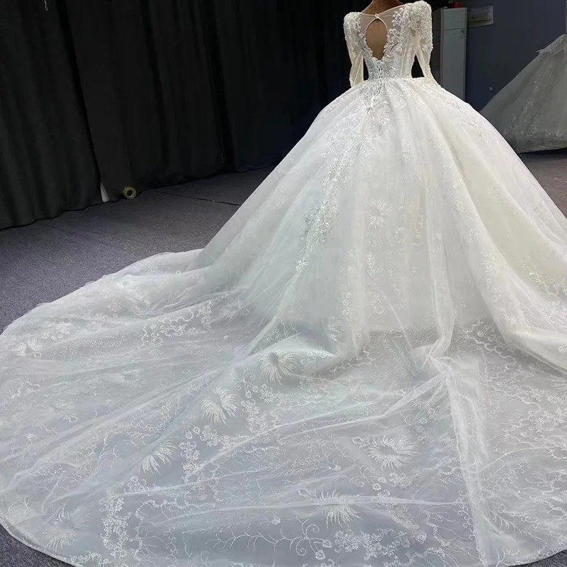 Elegant Superfine Wedding Gown For Bride 2024 Ball Gown Square Collar Sequins Embroidery Beading Vestido De Noiva MN146