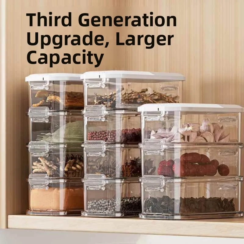 Food Grade Kitchen Spice Storage Box Large Peppercorns Star Anise Multi Layer Sealed Seasoning Jar Six Layer Partition PP Mat...