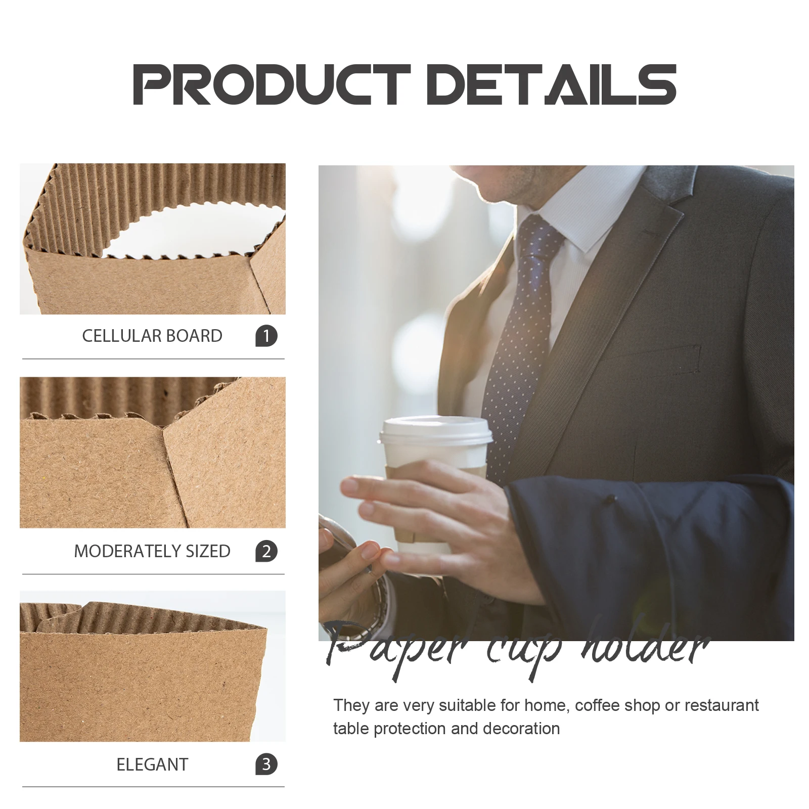 

50pcs Paper Cup Coffee Sleeve Corrugated Bottle Protector Heat Insulation Mug Cover Non-Slip Drink Sleeve for Home Coffee Shop