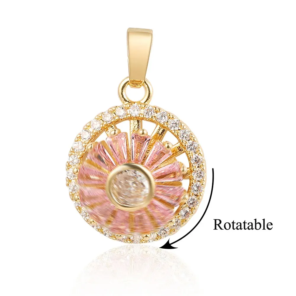 Elegant Sunflower Ani Stress Anxiety Zircon Fidget Pendant Spinning Rotatable Charms DIY Jewelry Necklace Pendants