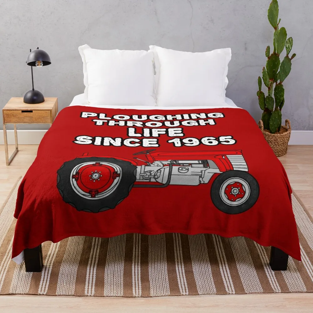 Vintage Tractor Birthday, Ploughing Through Life Since 1965 Throw Blanket Extra Large Throw Bed Fashionable Sofa Blankets