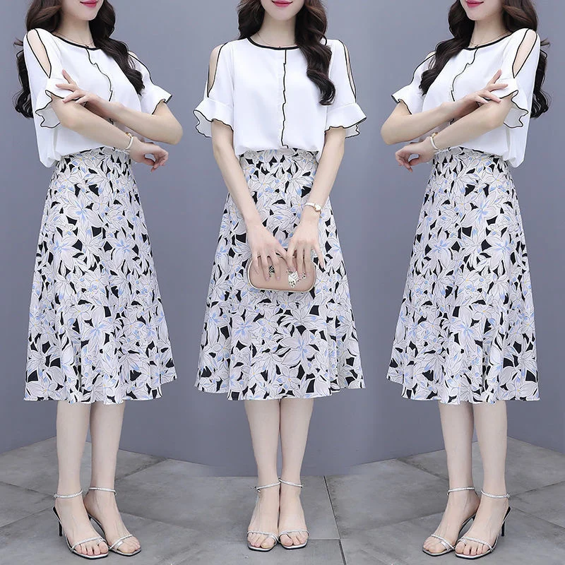 Women's Shirts And Long Dress Two Piece Set Summer New High Waist A-line Skirt Suit Korean Fashion School Casual Birthday Outfit