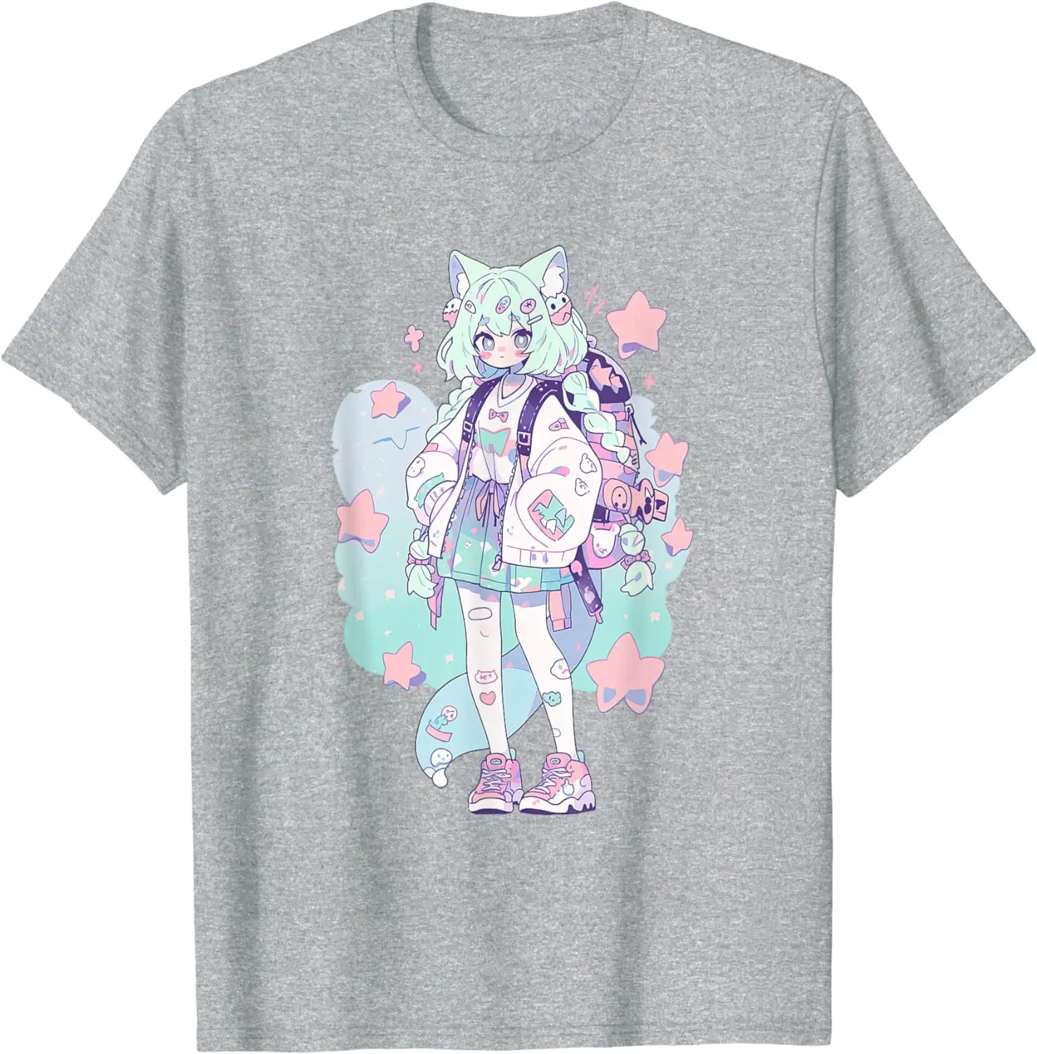 Cat Girl in funny Pastel japan Anime Aesthetic japanese T-Shirt