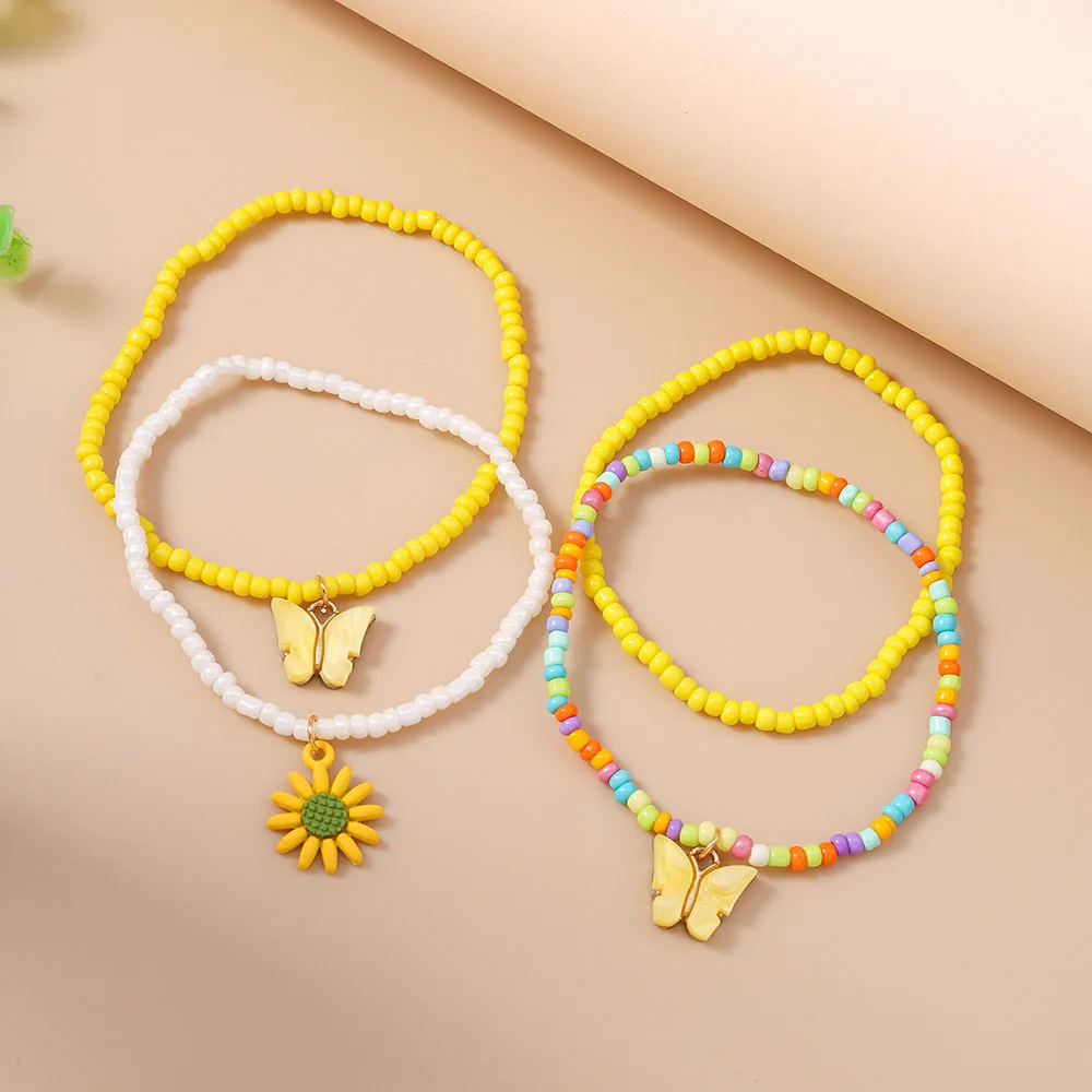 Aihua 4 قطعة/المجموعة الفتيات لطيف فراشة ديزي زهرة البذور مطرز سوار اليدوية الاطفال في سن المراهقة الصداقة أفضل صديق هدية طقم مجوهرات