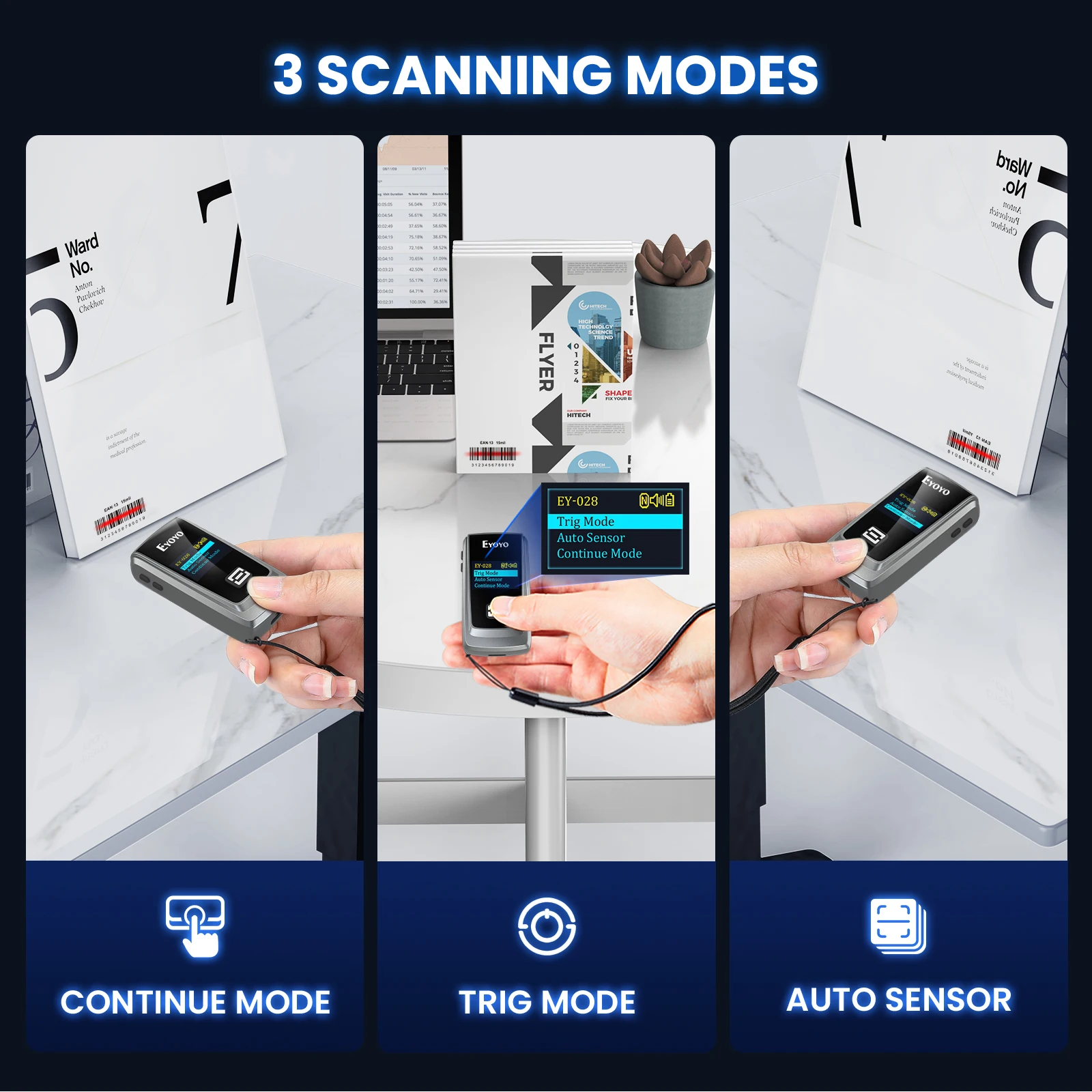 EYOYO 028 Scanner di codici a barre Bluetooth QR 2D con Display a LED lettore di codici a barre Laser Wireless per IOS Android Windows pagamento