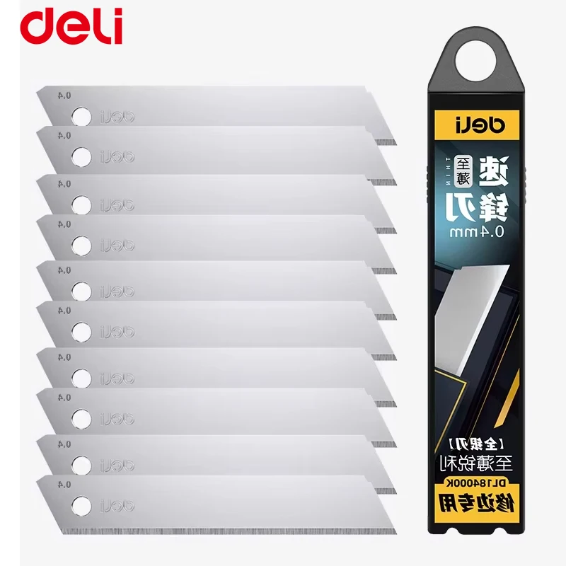 DELI 18mm Utility Knife Blade Carbon Steel Non-lined 10/20/30PCS Cutting Blade DIY Tool Carving Blades For Student Office