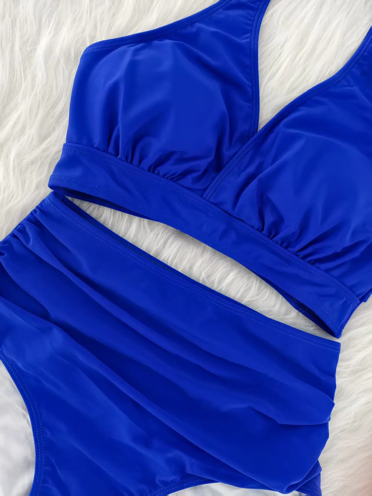 sexy royal blue halter tie bikinis sets two pieces high waist plain swimsuits bathing suit swimwear biquini tankini trikini