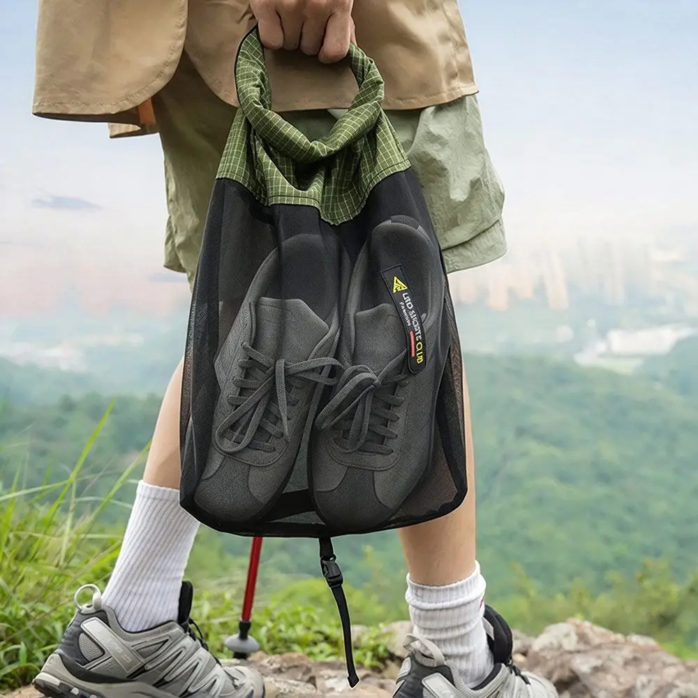 Nylon Mesh External Backpack Shoe Bag Lightweight Space Saving Hanging Shoe Bags Drawstring Backpack Attachment Bag