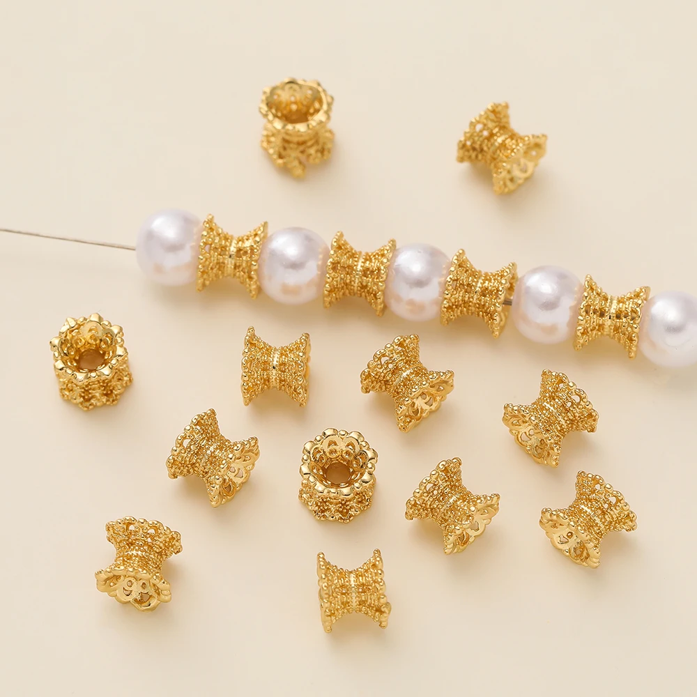 5/10Pcs/Pack 5*6mm 14/18K Gold Color Plated Hollow Flower Bead Caps for DIY Bracelets Necklace Jewelry Making Accessories