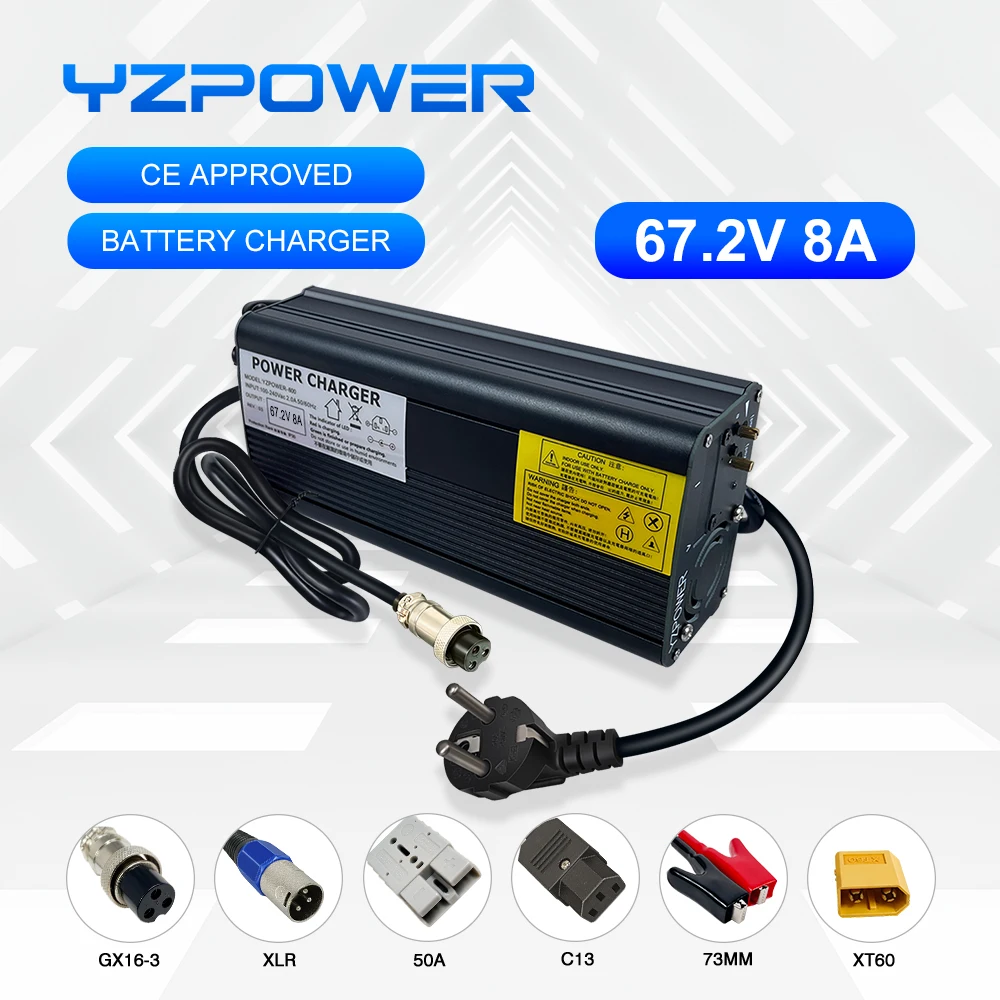 YZPOWER 67.2V 8A 16S Lithium Battery  Fast Charger For E-tools With Display With Output Plug With Cooling Fans