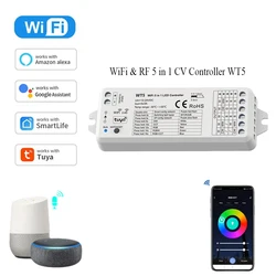 WIFI Tuya RGBCCT Kontroler LED z funkcją odtwarzania muzyki Inteligentne ściemnianie DC 12V 24V RF 5 in1 Ściemniacz RGB CCT Napęd dla Alexa Echo