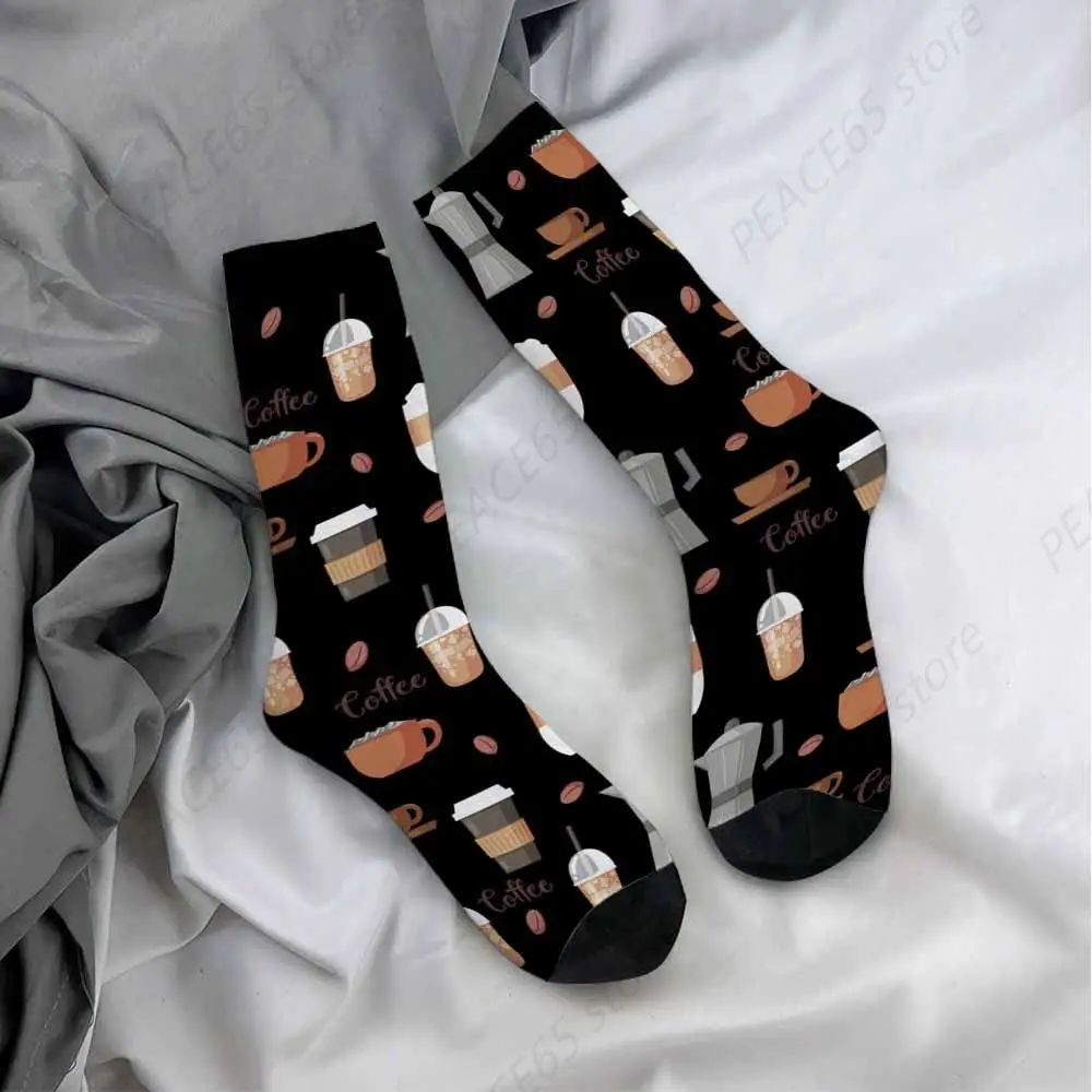 Socks Coffee Time Athletic Crew Socks Coffee Equipment Icons For Men Women Cool Cute Crazy Funny Sport Colorful Novelty Socks