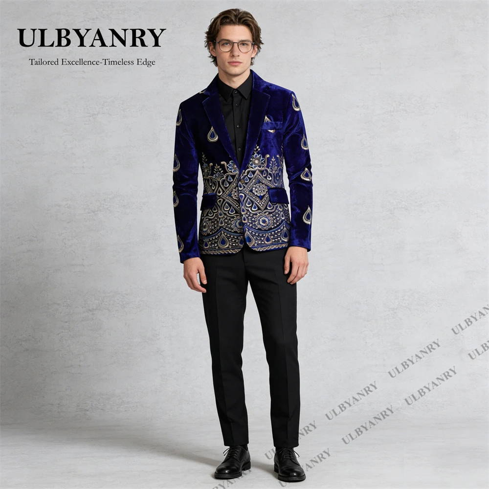 ULBYANRY Luxury Embroidery Men's Formal Suit Jacket for Evening Prom Wedding Party, Single Breasted Stage Performance Blazer