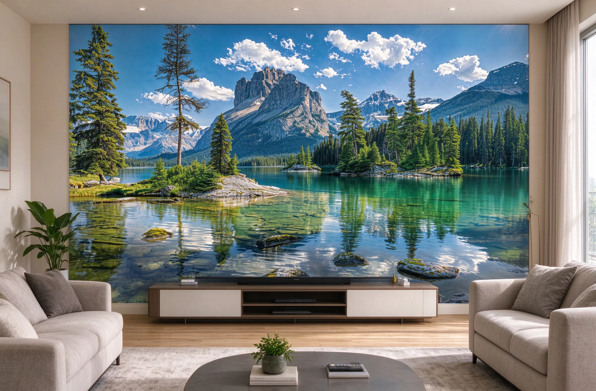 Custom size mural photo snow Mountain Lake Forest blue sky white cloud landscape background wall home decoration 3d wallpaper