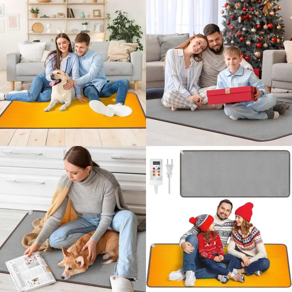 

48x20 Inch 110V Electric Heated Floor Mat - Carbon Crystal Wood Stripe, Energy-Efficient Foot Warmer for Home & Office