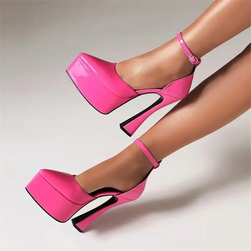 2023 High Quality Female Sandals Spring and Summer Fashion Thick High Heels Thick Soled Buckle Belt Pointy Walking Party Shoes