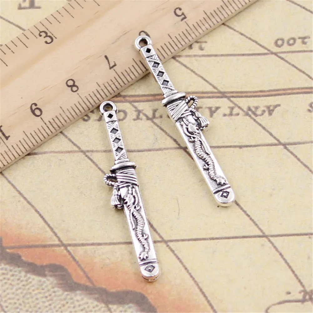 5pcs 44x8mm Alloy Charms Samurai Sword With Dragon Pendants EF3775