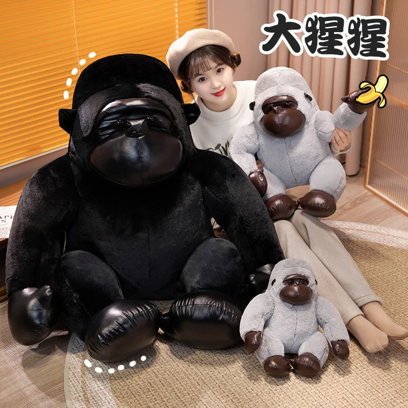 Lifelike Giant Black Gorilla Plush Toy Stuffed Wild Animal Fuzzy Grey Monkey Soft Dolls Wildlife Fluffy Plushie Peluche For Kids