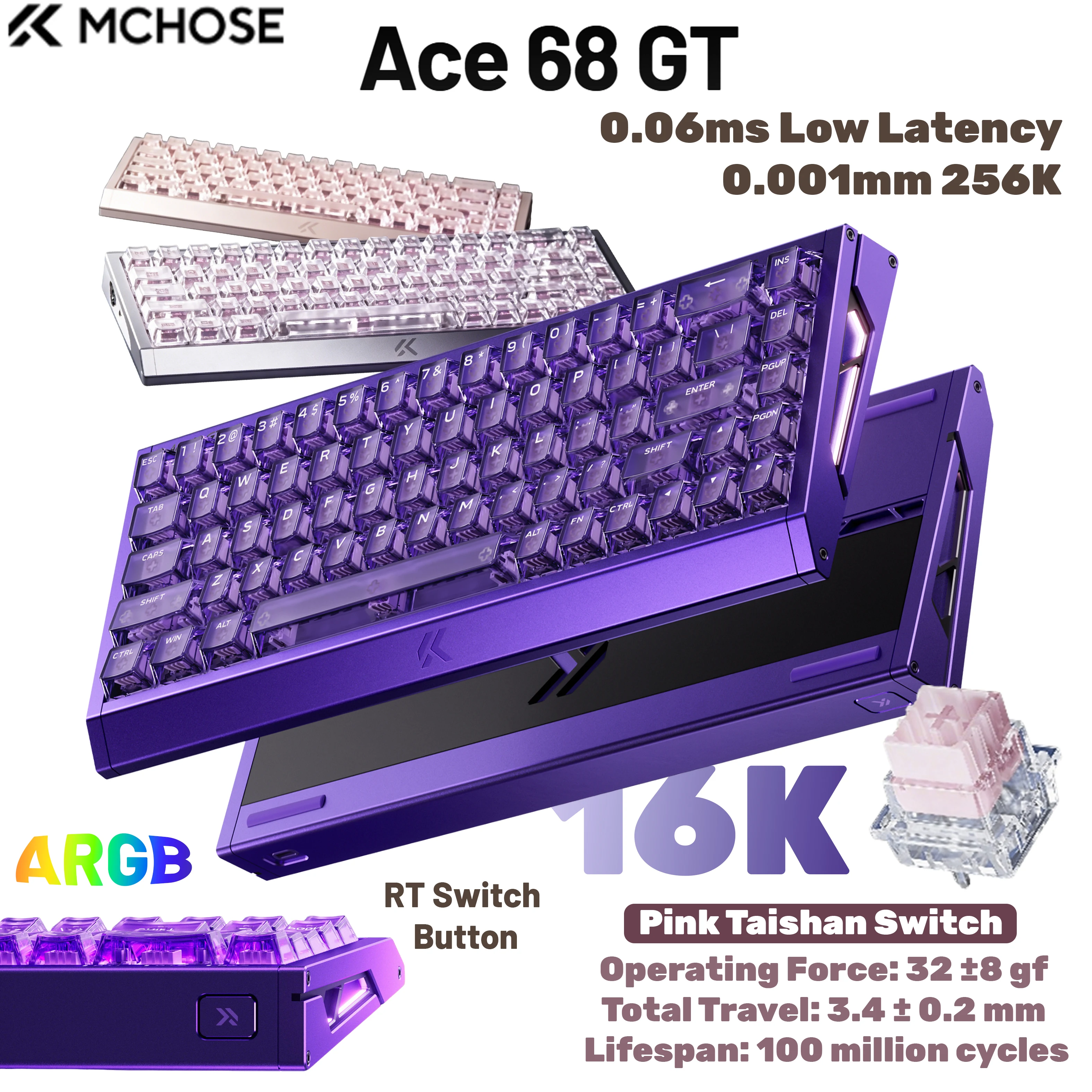MCHOSE Ace 68 GT Aluminum Alloy Magnetic Switch Gaming Keyboard, 16K Custom Hot Swap, 8000Hz Polling Rate, RT 0.001mm 0.06ms,65%